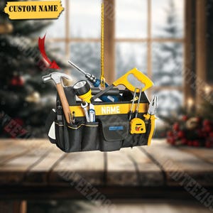 Enfeite de caixa de ferramentas personalizado, conjunto de ferramentas, presente de Natal para marido, enfeite de conjunto de ferramentas, enfeite de Natal, enfeite de caixa de ferramentas, enfeite 2D de empreiteiro