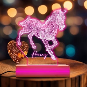 Horse Night Light, Illusion Lamp, Night Light for Horse Lover, Personalized Led Light as a Gift for Him, Horse Lamp, Customized Led Light.