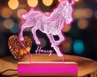 馬の3D LEDランプ、馬好きの方へのギフト、馬のアート、騎手ギフト