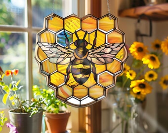 Bee Acrylic Window Hanging Decor, Honeycomb Window Hangings, Wall Art Decoration, Honeycomb Lovers Gift, Gift For Mom, Bee Lovers Gift
