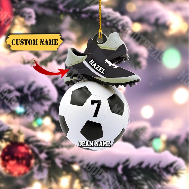 Custom Name and Number Soccer Christmas Ornament, Great Gift Idea for