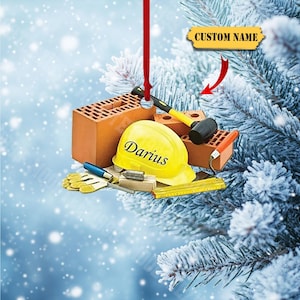 Personalisierte Ornament Bagger Weihnachtsbaum Acryl Wohnung 2D, Baumeister Konstruktor Weihnachtsverzierung, Bauwerkzeugkiste, Geschenke für Papa