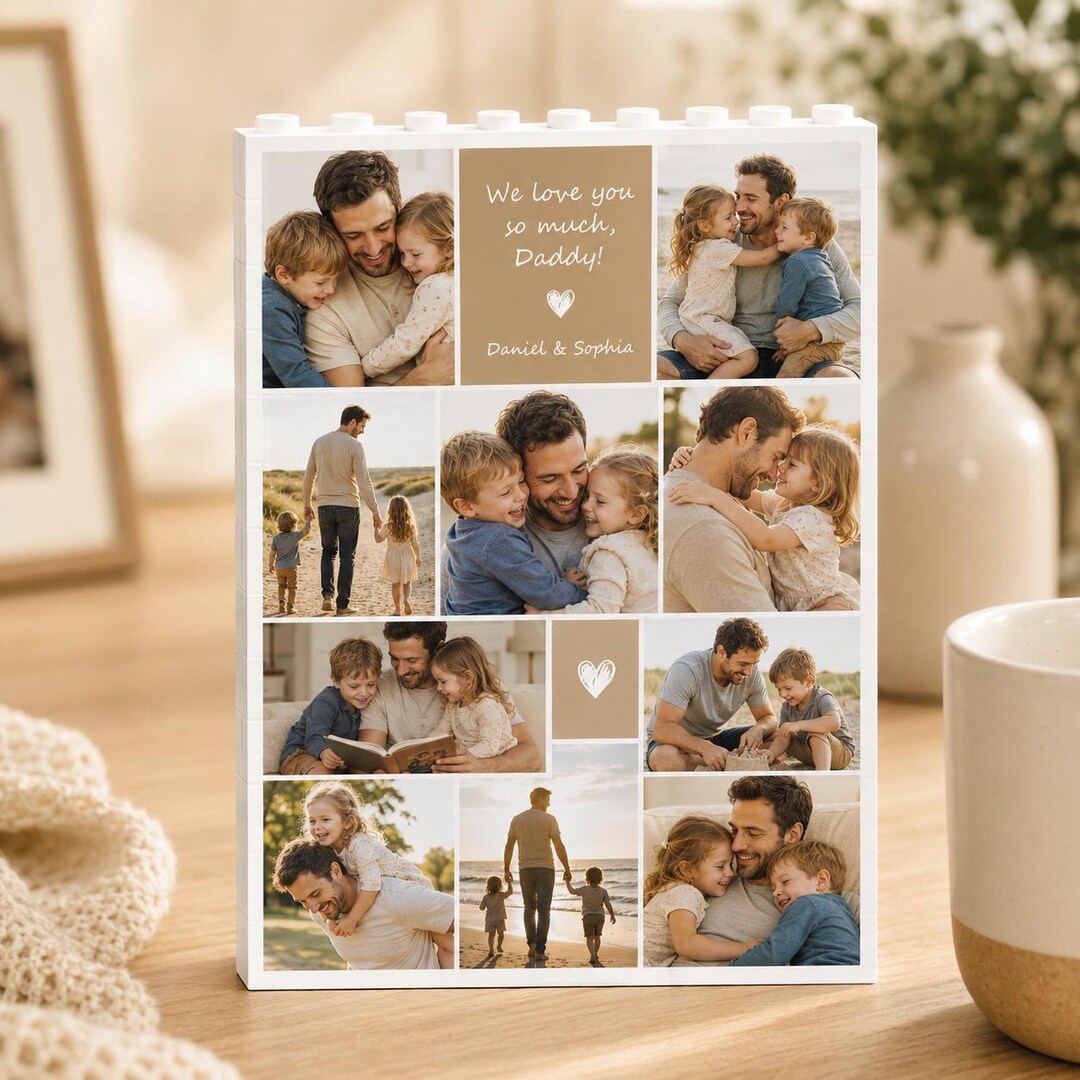 Custom Photo Collage Dad and Kids Building Blocks, Gift for Dad, Best ...