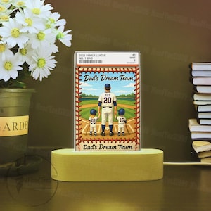 Aangepaste honkbal nr. 1 vader man en kinderen ruilkaartstijl aangepast figuur gepersonaliseerde led-verlichting nacht, vaderdagcadeaus voor man, vader, vader