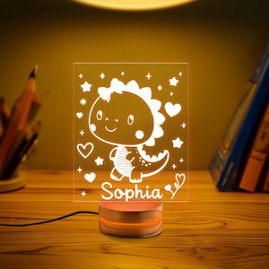 Kids Personalized Acrylic Night Light, Dinosaur for Kids Perfect Birthday Gift for Girls or Boys Custom Name Handmade Led Kids Bedroom Decor