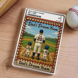 Bloque acrílico con temática de tarjeta coleccionable de béisbol personalizada para papá: regalo para el Día del Padre de parte de los niños, recuerdo deportivo personalizado, exhibición del equipo de ensueño de papá