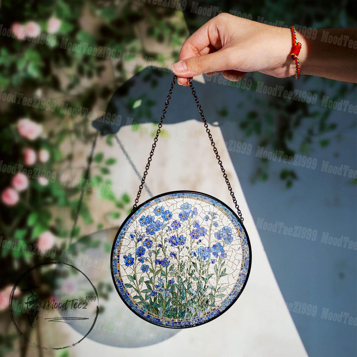 Forget-me-not Stained Glass Sun-catcher -7.8 in