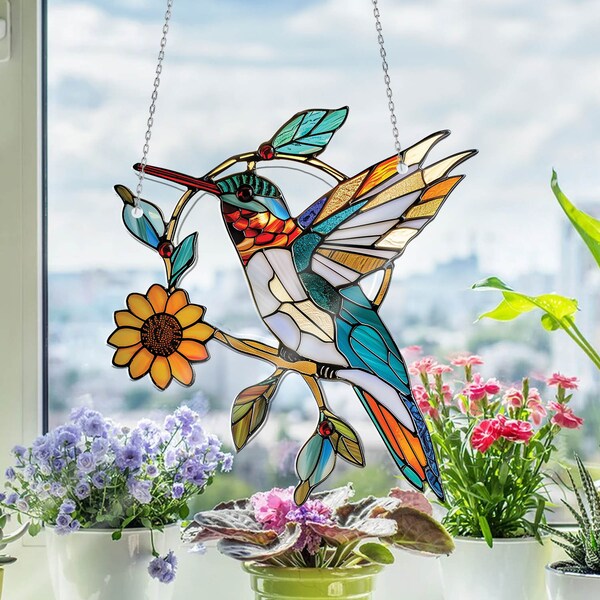 Humming bird Acrylic Window Hanging Decor, Hummingbird Window Hangings, Wall Art Decoration, Gift for Hummingbird Lovers, Bird Home Decor