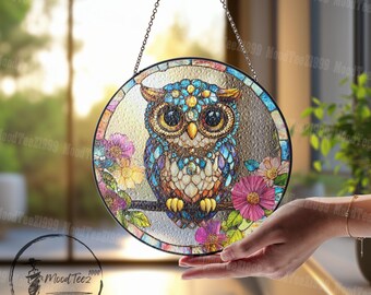 Handgefertigter Buntglas-Sonnenfänger – Eulen-Deko Für Fenster & Garten