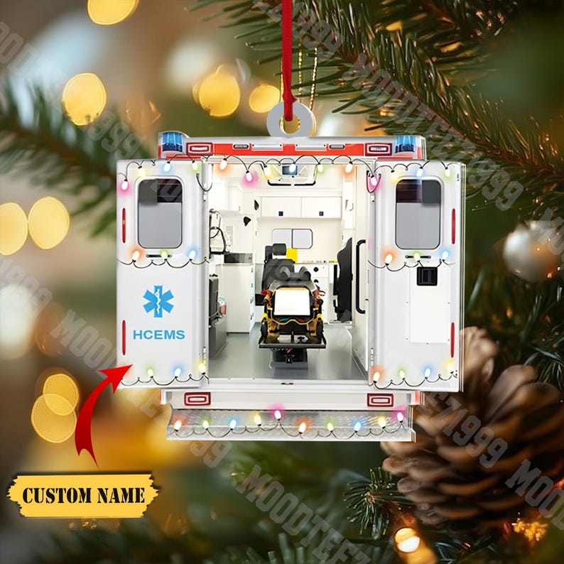 Personalized Paramedics Van Ornament, Ambulance Christmas Ornament