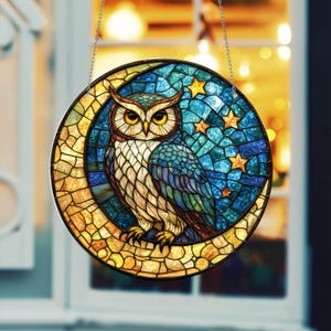Owl Acrylic Window Hanging, Floral Owl Sign, Natural Lover, Gift For Mom, Flower Ornament Window Hanging Home Decor