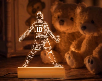 Personalised Soccer Player night Light, Personalized Night Lights For Kids, Gift For Soccer Fan, Bedroom Night Lights, Kids Bedroom Decor.