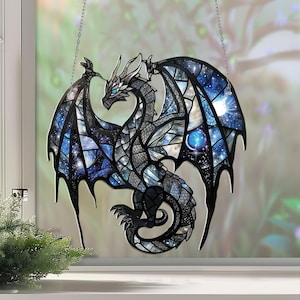 Blue Dragon Acrylic Window Hanging: Fantasy Art Ornament