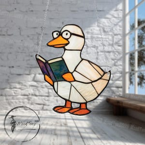 Funny Duck Window Hanging with Glasses and Book – Whimsical Gift for Readers, Teachers, Librarians, or Book Lovers Decor