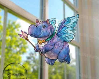Hada hipopótamo colgante de acrílico para ventana: decoración infantil caprichosa