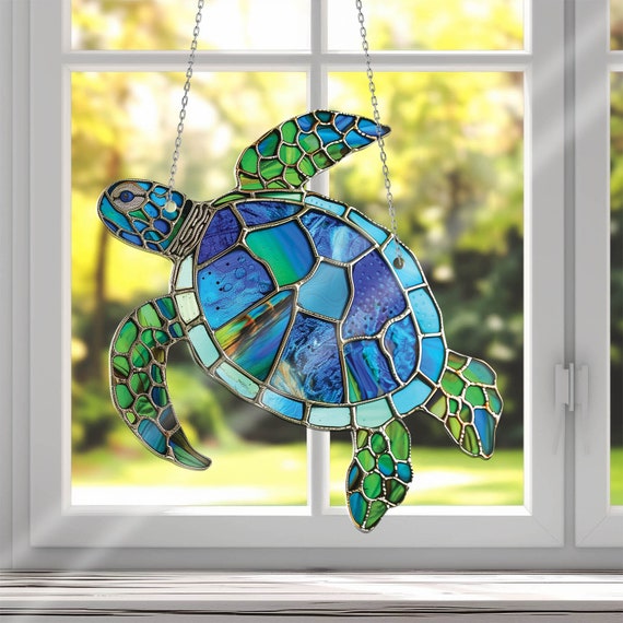 Meeresschildkröten-Sonnenfänger – Buntglas-Dekoration Für Fenster, Innen & Außen, 15,2 Cm