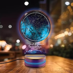 Carte des étoiles personnalisée par date veilleuse, veilleuse de la carte des étoiles la nuit où nous nous sommes rencontrés, cadeau de couple personnalisé, cadeau d'anniversaire personnalisé pour elle et lui
