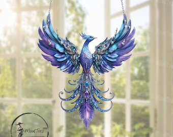 Phoenix Acrylic Window Hanging: Mystical Bird Boho Decor