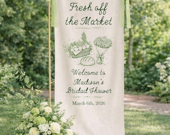 Fresh Off The Market Theme Sign, Bridal Shower Banner, Personalized Welcome Polyester Decor
