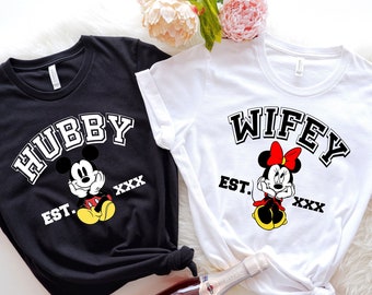 Camisa de luna de miel de Disney, camisa de aniversario de Disney, camisa de parejas de Mickey Minnie, camisa de Mickey Hubby, camisa de Minnie Wifey, camiseta de luna de miel DW