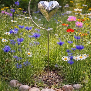 Gartendeko Gartenstecker Edelstahl neu Windspiel Herz Garten Deko Grab Edel Pflanzkübel Grabschmuck Fichtel Wichtel Valentinstag