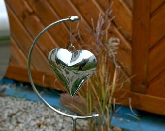 Gartendeko Gartenstecker Edelstahl neu Windspiel Herz Garten Deko Grab Edel Pflanzkübel Grabschmuck Fichtel Wichtel Valentinstag