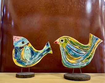 Pássaros de cerâmica únicos, par