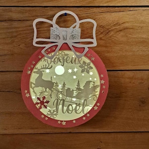 Boule Noël Traineau1,   Fichier de découpe+notice fr/an . Format svg, pdf, ai, bmp, dxf .studio3.  Lightbox 3d.  Téléchargement  instantané.