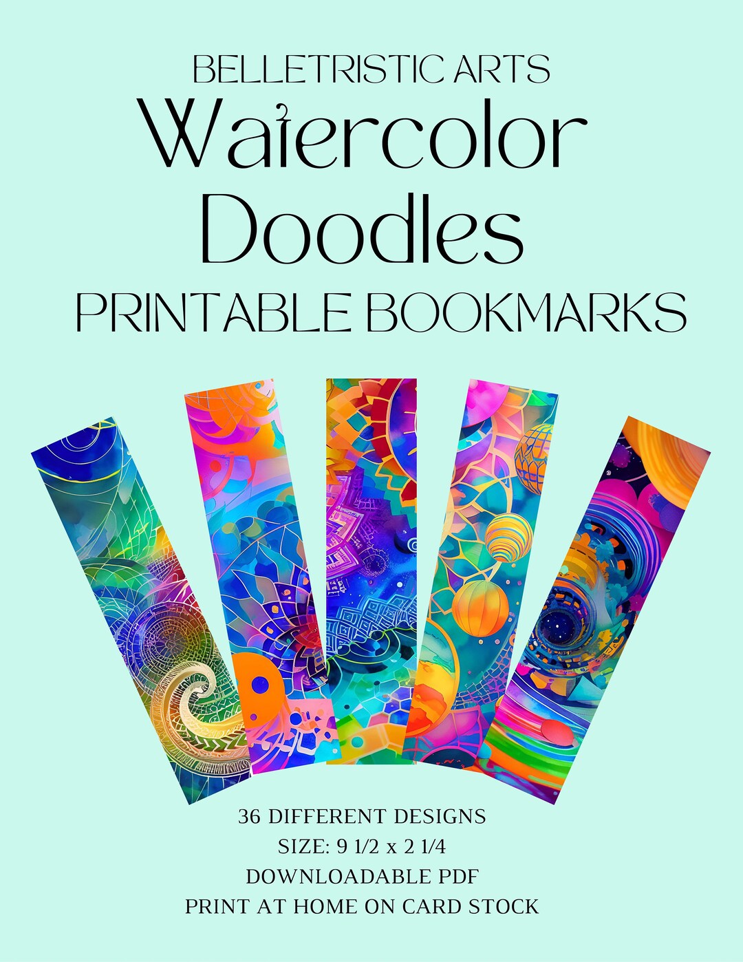 Printable Bookmark Bundle Watercolor Doodles 36 Different Etsy