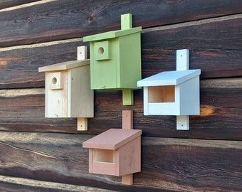 Ensemble de 4 nichoirs en bois pour différents oiseaux. Fait main, idéal pour le jardin, Nistkasten, Vogelhaus, Wooden Bird House