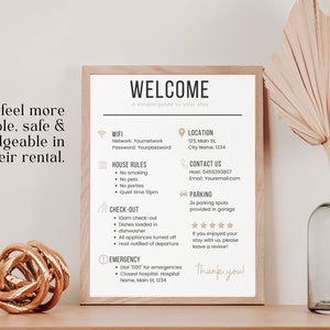 Szablon znaku powitalnego Airbnb | Przewodnik powitalny AirBnB | Znak z instrukcją wymeldowania wynajmu Airbnb | Zasady domu | Szablon znaku WIFI Airbnb