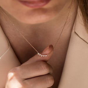 Elegant Baguette and Diamond Necklace in White Gold – Dainty Minimalist Diamond Bar Pendant, Perfect Everyday Jewelry Gift for Her
