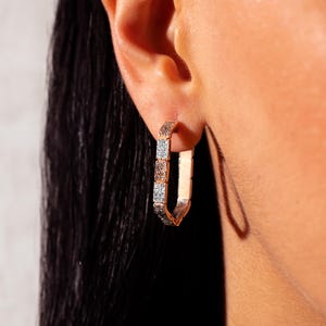 Solid Gold Diamond Hoop Earrings, Modern Textured Design, Unique Square Shape Hoops, Elegant Statement Jewelry for Women