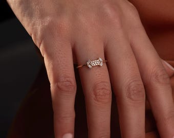 14k Solid Gold Diamond Ring, Baguette and Pave Diamond Band, Minimalist Rose Gold Ring, Dainty Stacking Ring for Women, Fine Jewelry