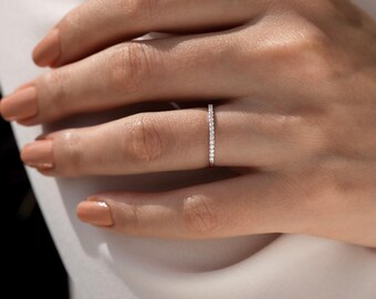 14K Rose Gold Diamond Eternity Band: Minimalist Stacking Ring