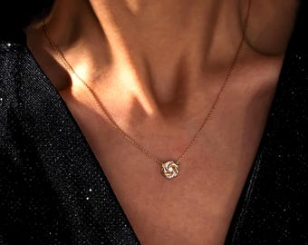14k Rose Gold Diamond Knot Pendant Necklace: Fine Jewelry Gift