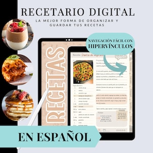 Recetario Digital en Español con Hipervínculos| Organizador de Recetas castellano para Ipad – Colección Luz Dorada