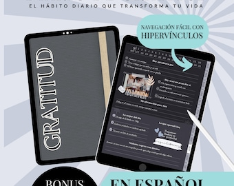 Diario della gratitudine in spagnolo | Diario della gratitudine digitale | Routine di 5 minuti – Midnight Collection