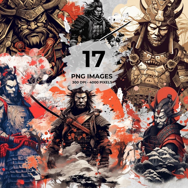 Samurai Clipart Bundle, Watercolor Samurai, Warrior Sword, Japanese Themed T-Shirt Design, Samurai Transparent, Samurai illustration