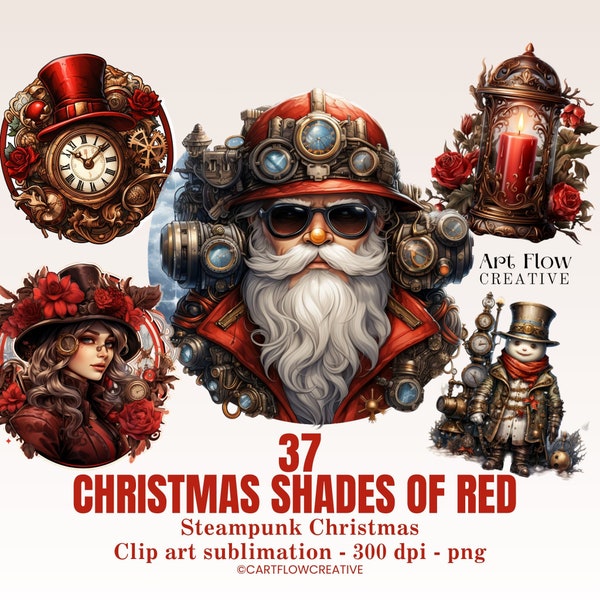 Christmas Steampunk Clipart, PNG Steampunk, Digital Prints, Steampunk Clipart, Watercolor Santa Claus, Merry Christmas, Transparent Images