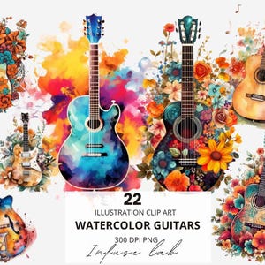 Aquarelle guitare Clipart PNG, instruments de musique, guitare électronique, guitare acoustique, clipart aquarelle, note de musique, guitare Png