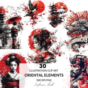 Éléments orientaux samouraï Clipart Png, guerrier japonais PNG, Ronin Katana Art pour projets créatifs, téléchargement numérique instantané à usage Commercial