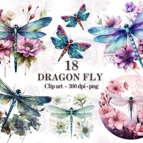 Dragonfly | Set of 18 | Clipart Bundle | High Quality 300 DPI JPEGs | 300 DPI Transparent PNGs | Digital Download | Free Commercial Use