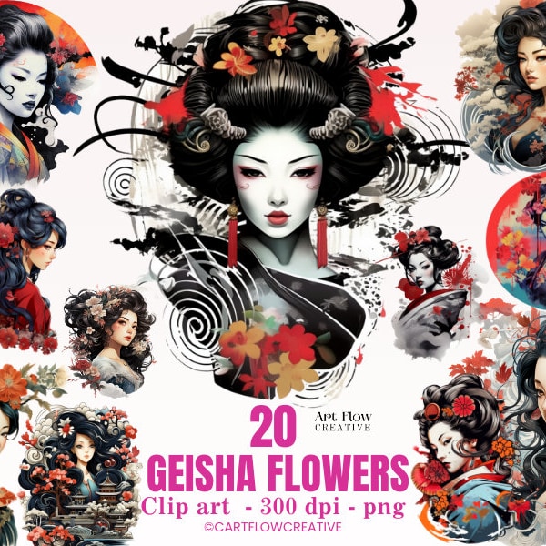 Geisha Watercolor Clipart Bundle, Japanese Inspired, Geisha Png, Japanese Png, Japanese Girl, Sublimation Design, Garment Print,Geisha Print