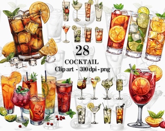 28 Watercolor Cocktail Clipart, Signature Cocktail, Alcohol Illustrations, Non Alcoholic Drinks, Beers Clipart, Beverage Clipart