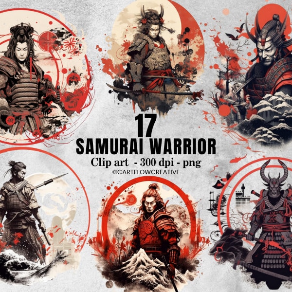 Warrior Japanease Clipart, Warrior Clipart, Samurai Sublimation, Japan Png, Samurai Png, Warrior Png, Garment Print, Watercolor Samurai PNG