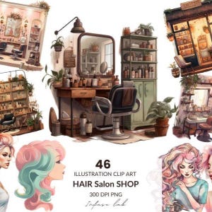 Hair Salon Barber, Aquarell Friseur Clipart, Hair Stylist Illustrationen für DIY, Logodesigner, Friseur Professional, Barber Shop