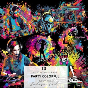 Coole Musik Clipart PNG, Aquarell Musik, bunte Kunst digital, Grafikdesign, Musik Disco, DJ Musik Clipart, PNG-Bundle für T-Shirt