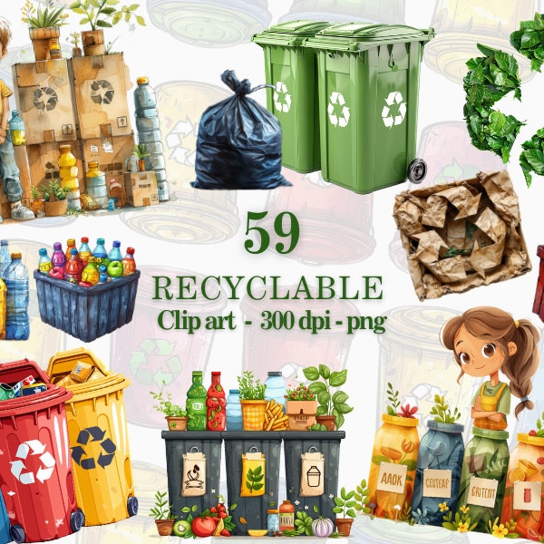 Recycling Clip Art, Earth Day clipart, Eco Friendly Clipart, Compost Bin Clipart, Community Helpers, Ecology Clipart PNG