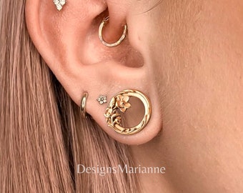 Boucles d'oreilles jauge, Bouchons d'oreilles de selle, Bouchons tunnel, Jauges de boucle d'oreille en acier inoxydable, Boucles d'oreilles étirées, Fleur rose